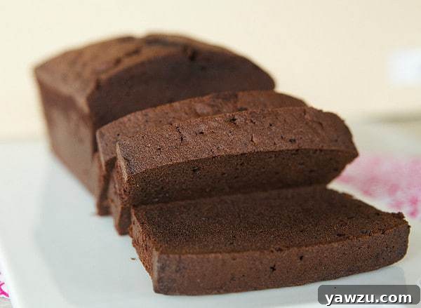 Close-up of a slice of Chocolate Pound Cake