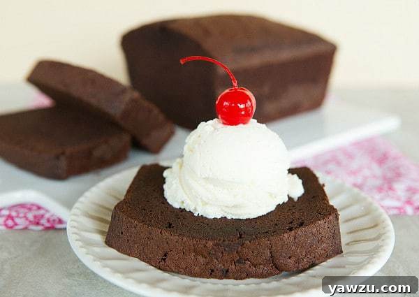 Chocolate Pound Cake with vanilla ice cream and cherry