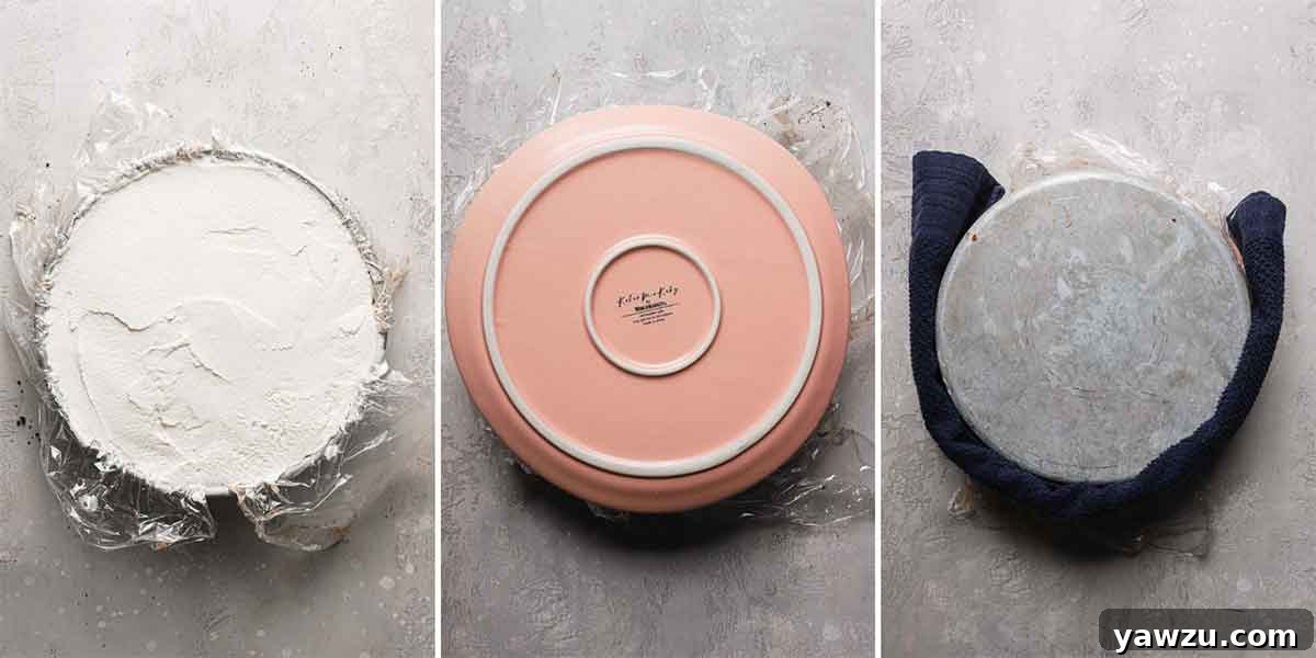 A series of three photos demonstrating how to smoothly unmold a homemade ice cream cake from its springform pan, revealing the perfectly formed layers.