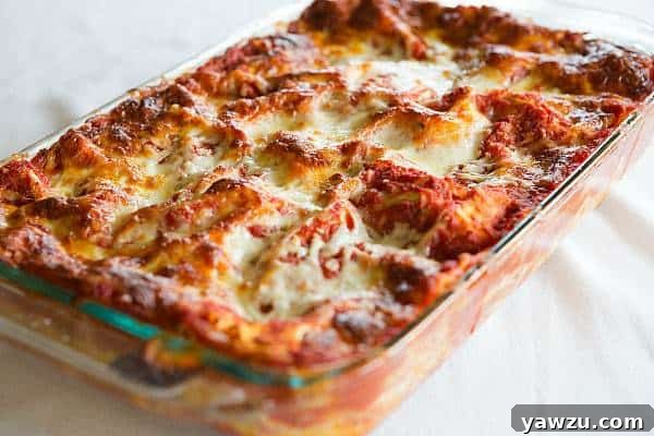 Close-up of baked Classic Lasagna bubbling with cheese and sauce, fresh out of the oven