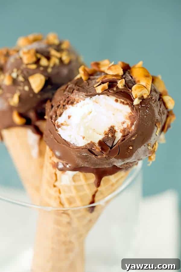 Finished Homemade Drumsticks: Ready-to-eat chocolate-dipped vanilla ice cream cones with chopped peanuts, showcasing a perfect copycat recipe.