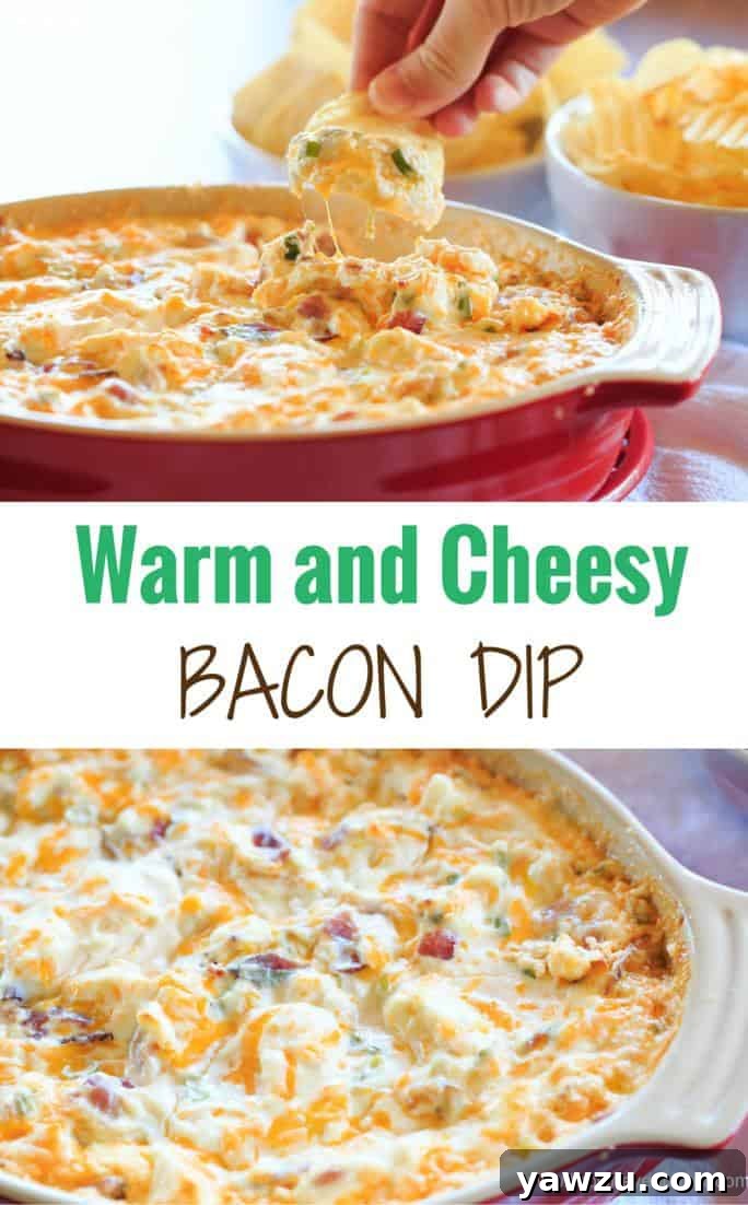 Deliciously warm and cheesy bacon dip, perfect for parties and game day
