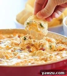 Warm and Cheesy Bacon Dip ready to serve