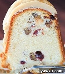 Cranberry-Pecan Pound Cake with Praline Frosting, top view