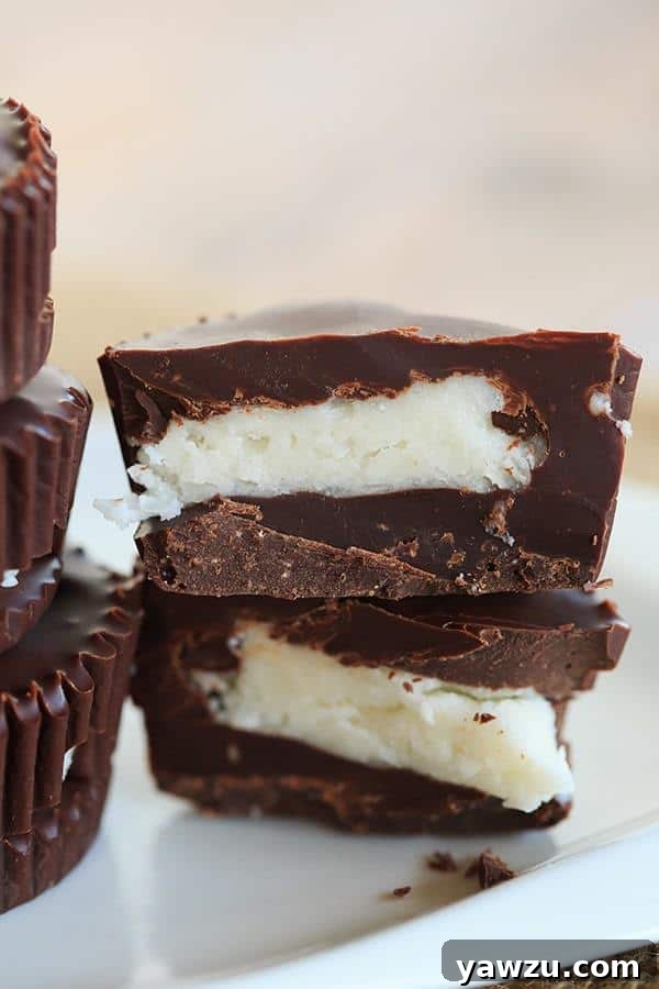 Close-up of Homemade Dark Chocolate Coconut Cups