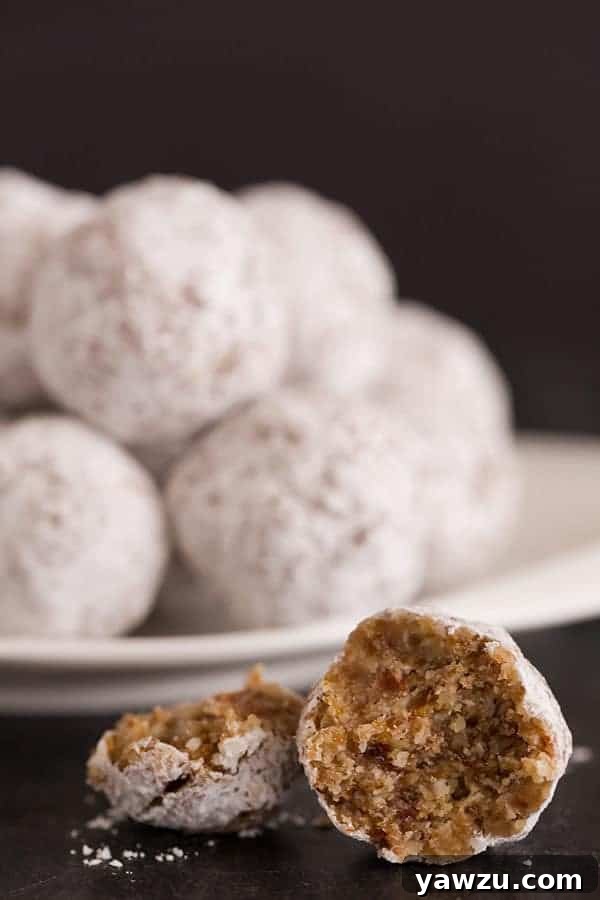 Delicious no-bake Paleo snowball cookies, gluten-free and healthy.