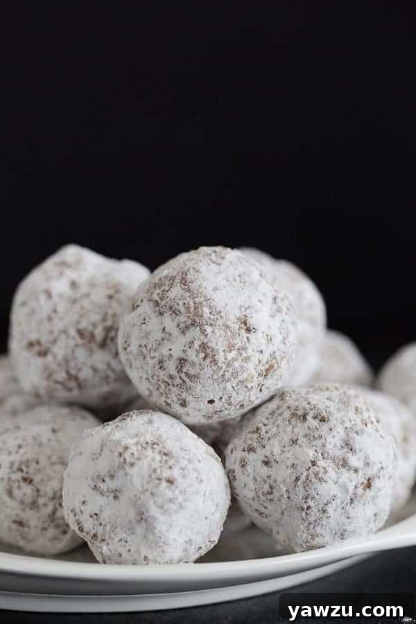 Two irresistible no-bake Paleo snowball cookies, perfect for healthy snacking.