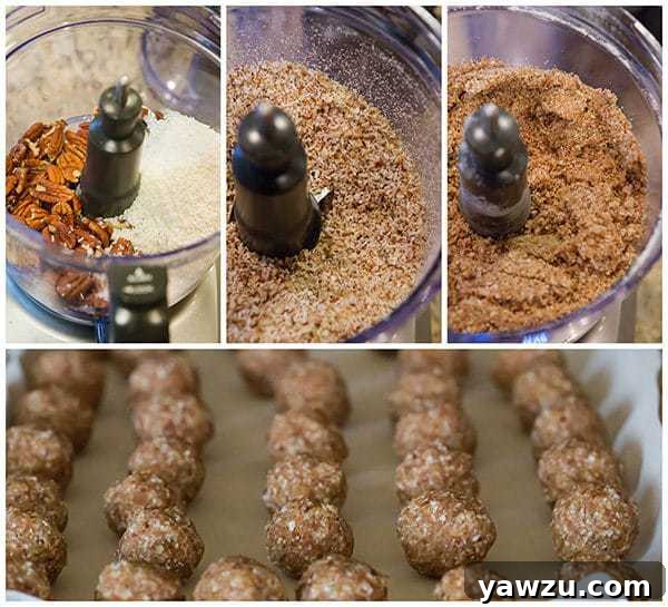 Close-up of a Paleo snowball cookie coated in arrowroot powder.