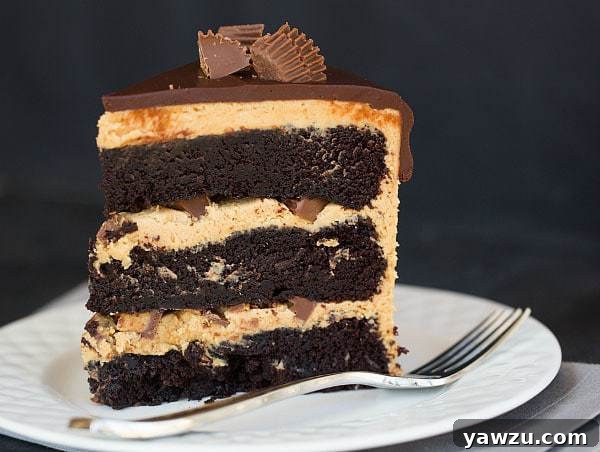 Peanut Butter Cup Overload Cake: A spectacular layer cake bursting with chocolate and peanut butter flavors, adorned generously with peanut butter cups. A true showstopper.