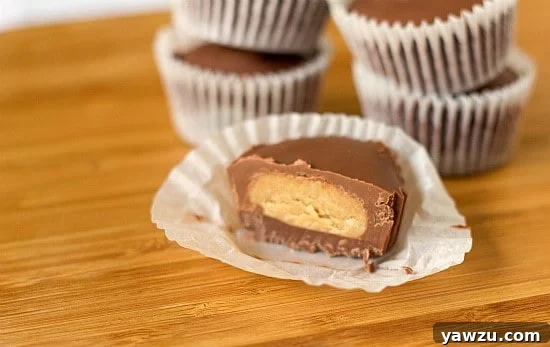 Homemade Peanut Butter Cups: Perfectly molded chocolate shells filled with a rich, creamy, and slightly salty peanut butter filling. A superior homemade version of a candy classic.