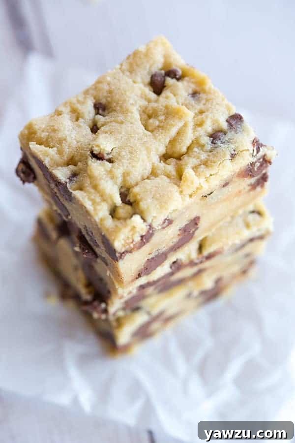 Freshly baked cookie bars, golden-edged with a soft center, ready to be sliced and shared.