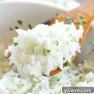 A small image of the finished cilantro-lime rice dish, highlighting its fresh appeal.