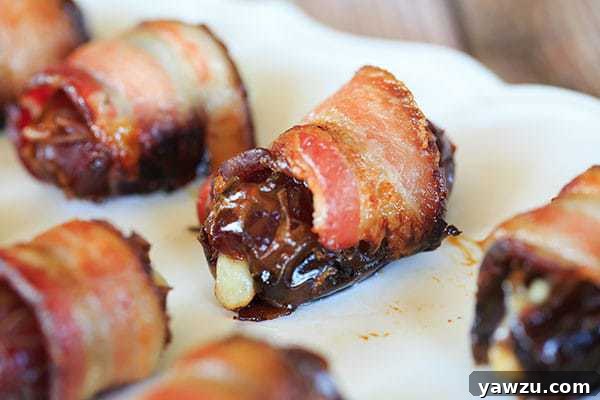 Cheesy Bacon-Wrapped Dates - Super easy and only THREE ingredients! | browneyedbaker.com
