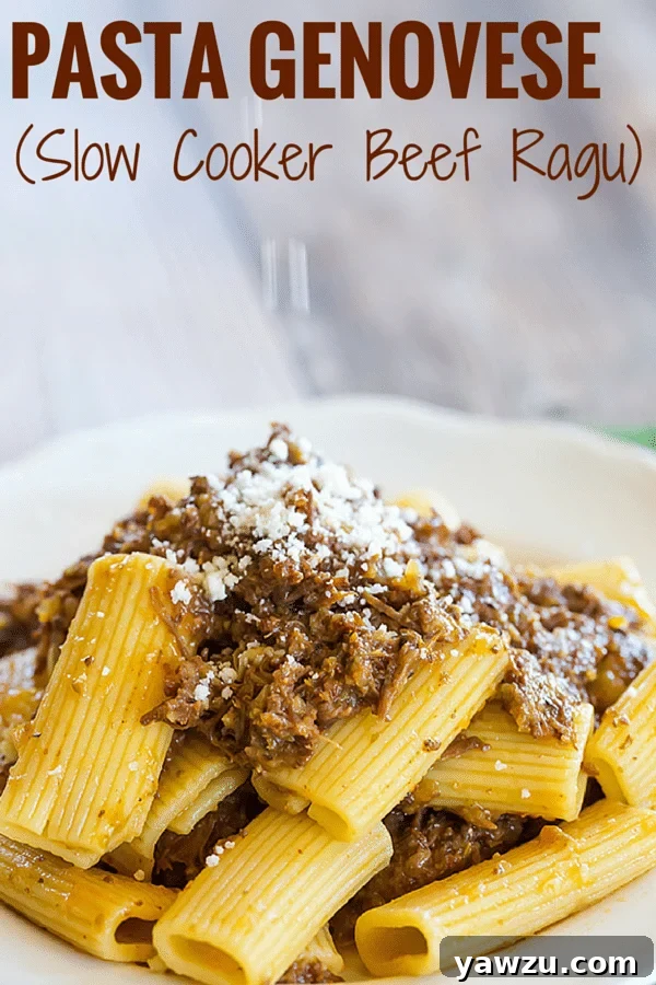 Close-up of Slow Cooker Pasta Genovese with rich, savory sauce
