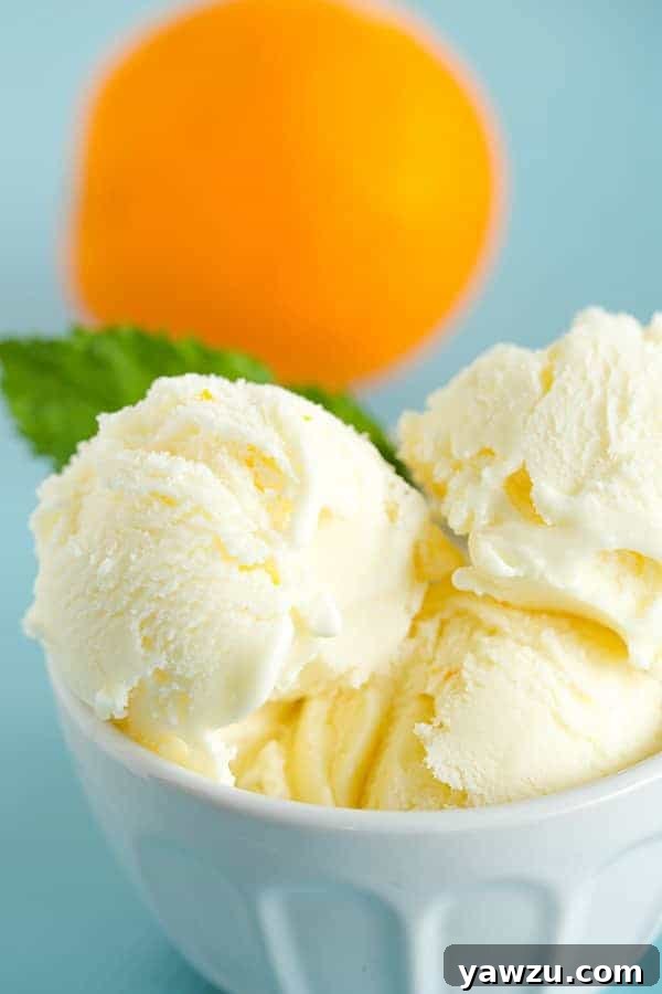 Close-up of Orange Frozen Yogurt with a spoon, highlighting its creamy texture