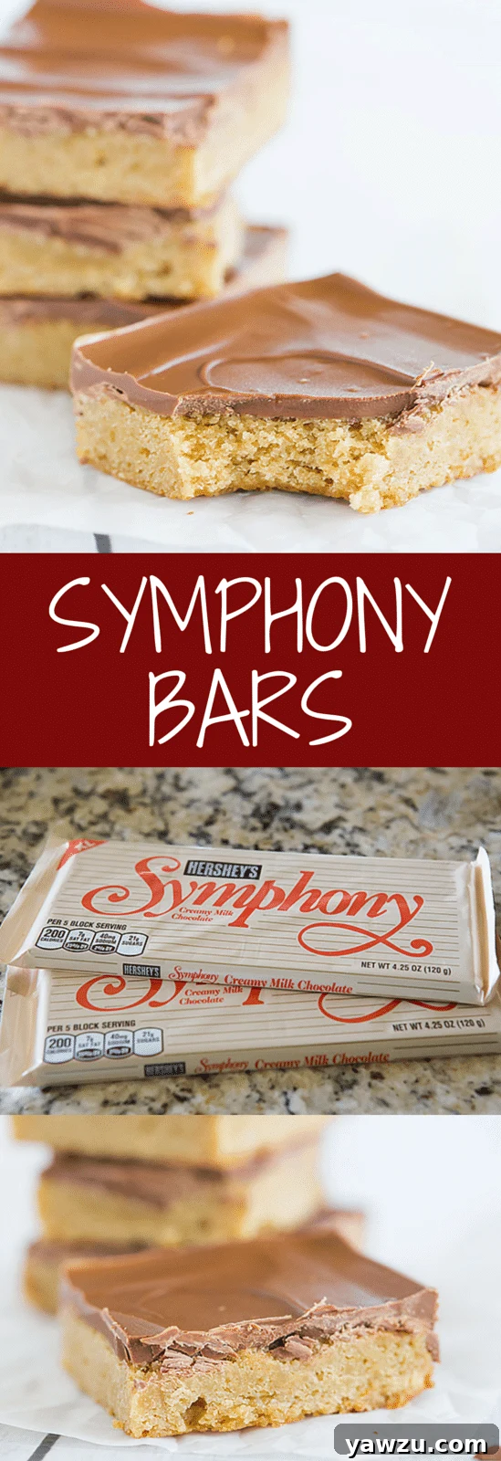 Symphony Bars - A delightful dessert featuring a chewy blondie base topped with rich, melted Hershey's Symphony chocolate, creating an irresistible treat for any occasion.