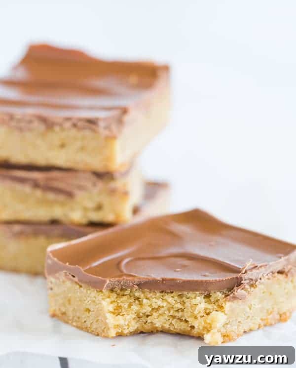 Symphony Bars - A close-up of the delicious Symphony Bars, showcasing the golden blondie base and the smooth, melted chocolate topping, ready to be enjoyed.