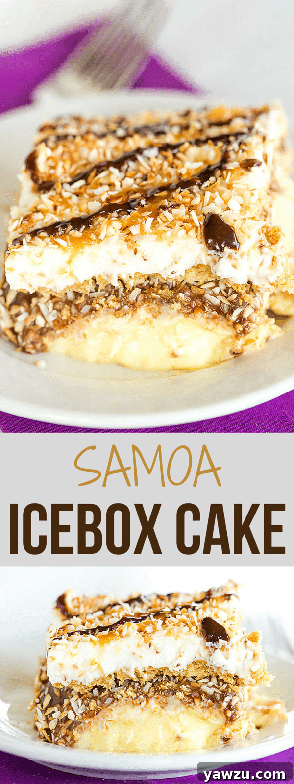 Samoa Icebox Cake: A classic no-bake dessert that features all of the classic flavors of one of the most popular Girl Scout cookies - Samoas!