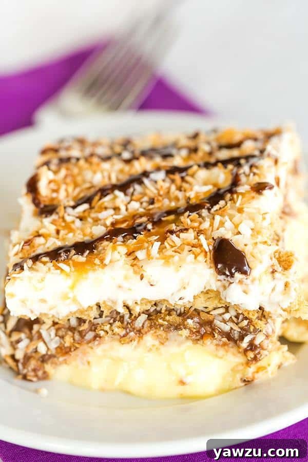 Samoa Icebox Cake: A classic no-bake dessert that features all of the classic flavors of one of the most popular Girl Scout cookies - Samoas!