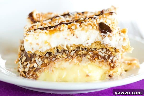 Samoa Icebox Cake: A classic no-bake dessert that features all of the classic flavors of one of the most popular Girl Scout cookies - Samoas!