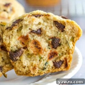 A single Zucchini Chocolate Chip Muffin, showcasing its moist texture