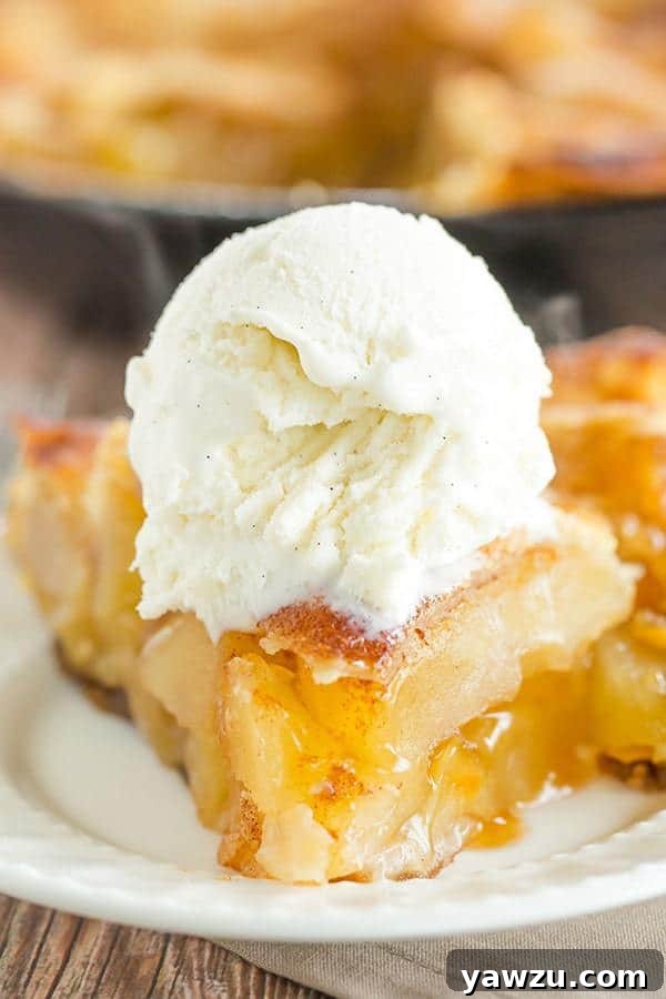 This skillet apple pie is a quick and easy dessert recipe, and it's toffee-like sauce will melt your heart.