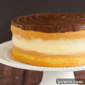 Boston Cream Pie - This recipe features a simple vanilla cake filled with homemade pastry cream and topped with a chocolate ganache.