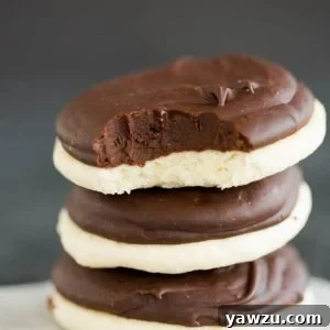 A recreation of Bergers cookies - soft vanilla cookies topped with fudge frosting.