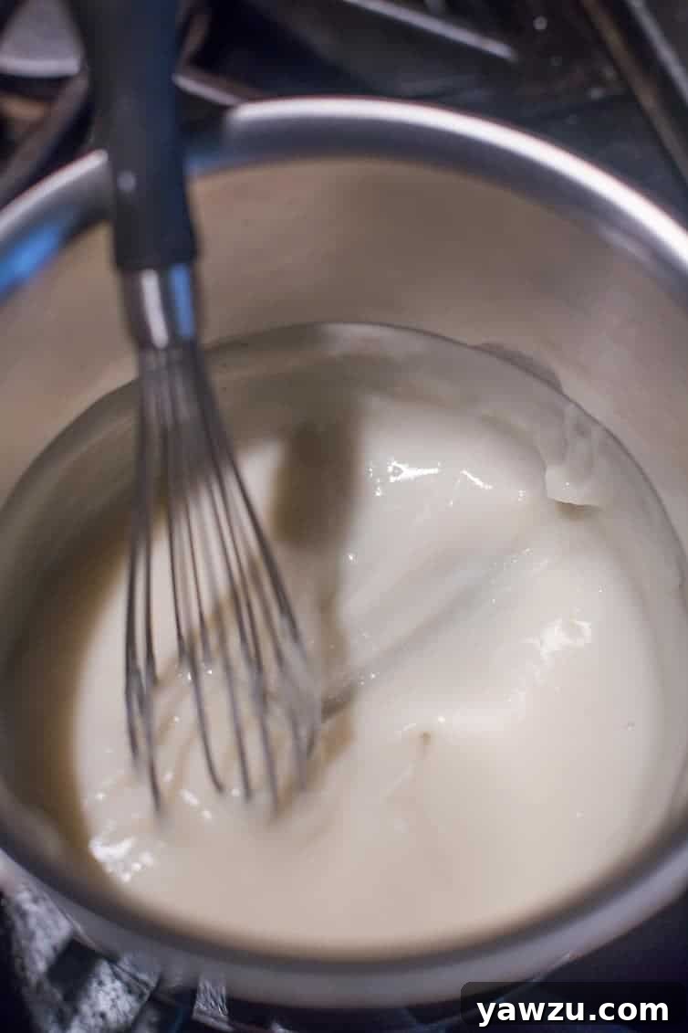 Water and flour paste in saucepan for milk bread.