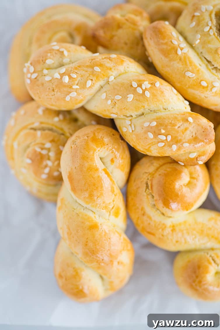 A pile of braided Greek Easter cookies (Koulourakia)