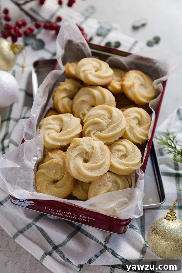 A red tin filled with Danish butter cookies.