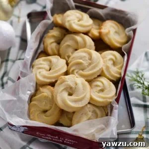 A close-up of finished Danish Butter Cookies.