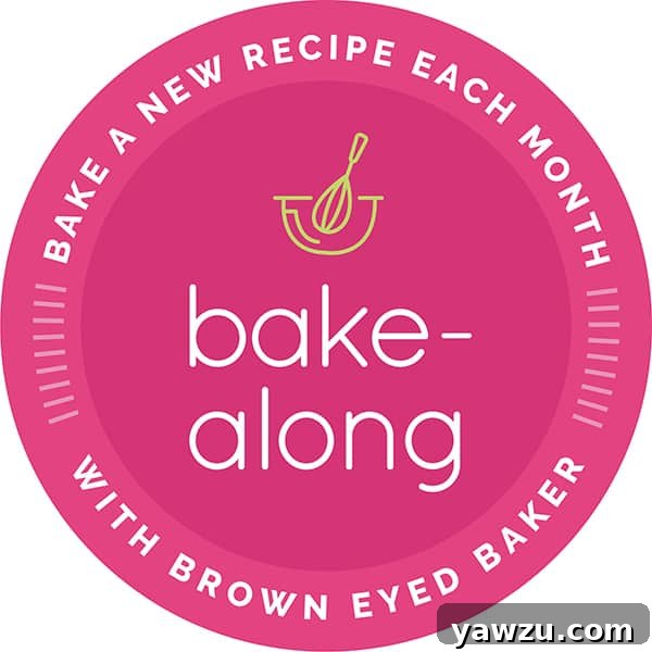 Brown Eyed Baker Bake-Along Series Announcement, featuring a delicious baked good and the BEB logo