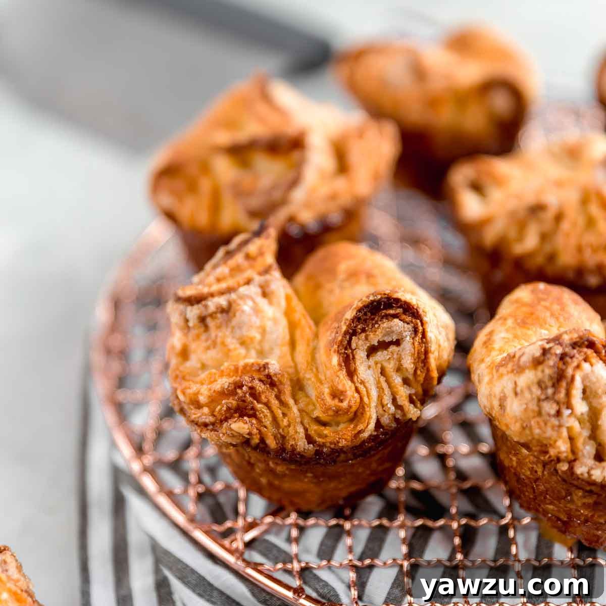 A close-up of a perfectly caramelized Kouign-Amann pastry, showcasing its intricate layers and sugary crust.