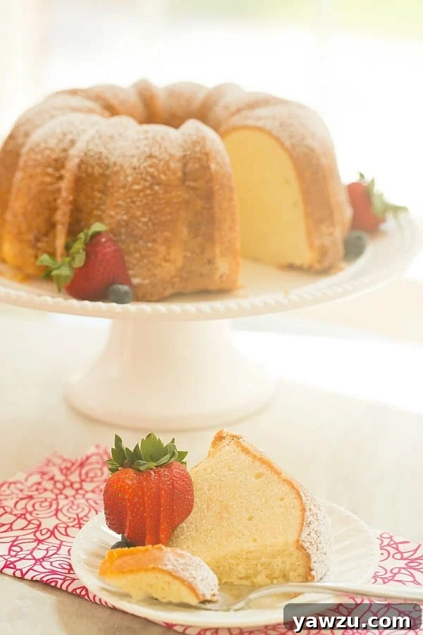 A perfectly baked Cream Cheese Pound Cake, moist and golden, a superb recipe from browneyedbaker.com.