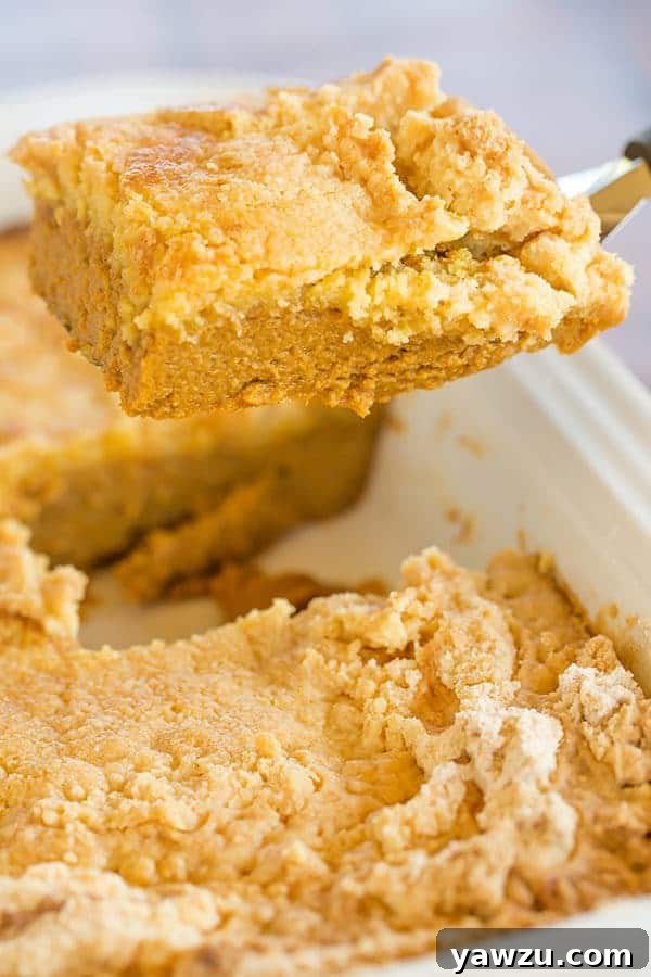 Pumpkin Yummy Dessert is made like a dump cake, with a pumpkin pie layer topped with a buttery cake layer. A quick and easy Thanksgiving dessert!
