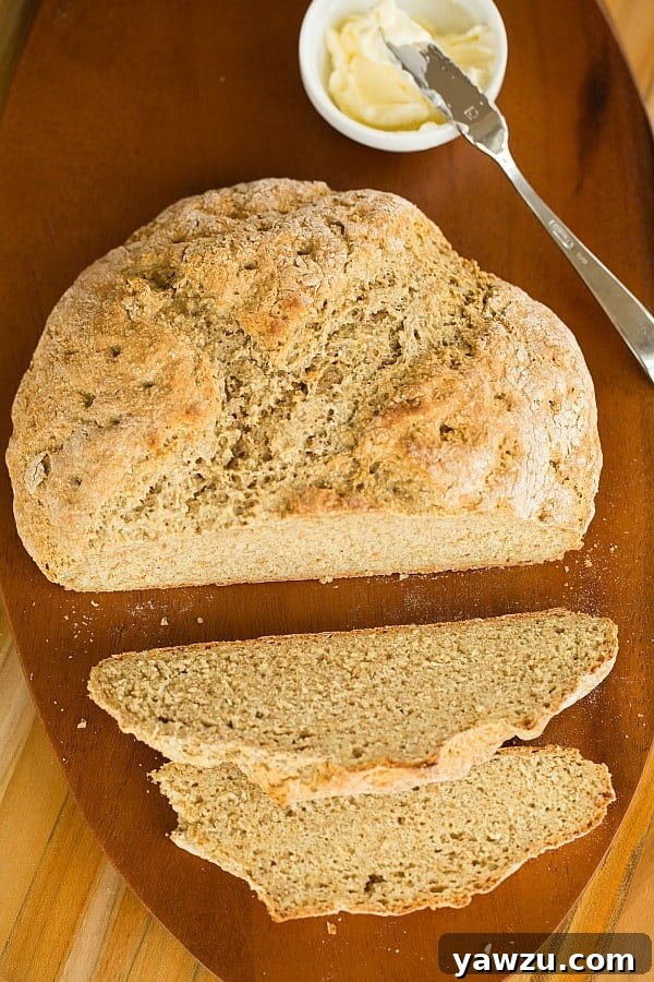 A rustic loaf of Rye Soda Bread, showcasing its dense texture and darker hue, perfect for a unique St. Patrick's Day bread experience.