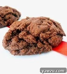 Two triple chocolate cookies on a white plate, ready to be enjoyed.