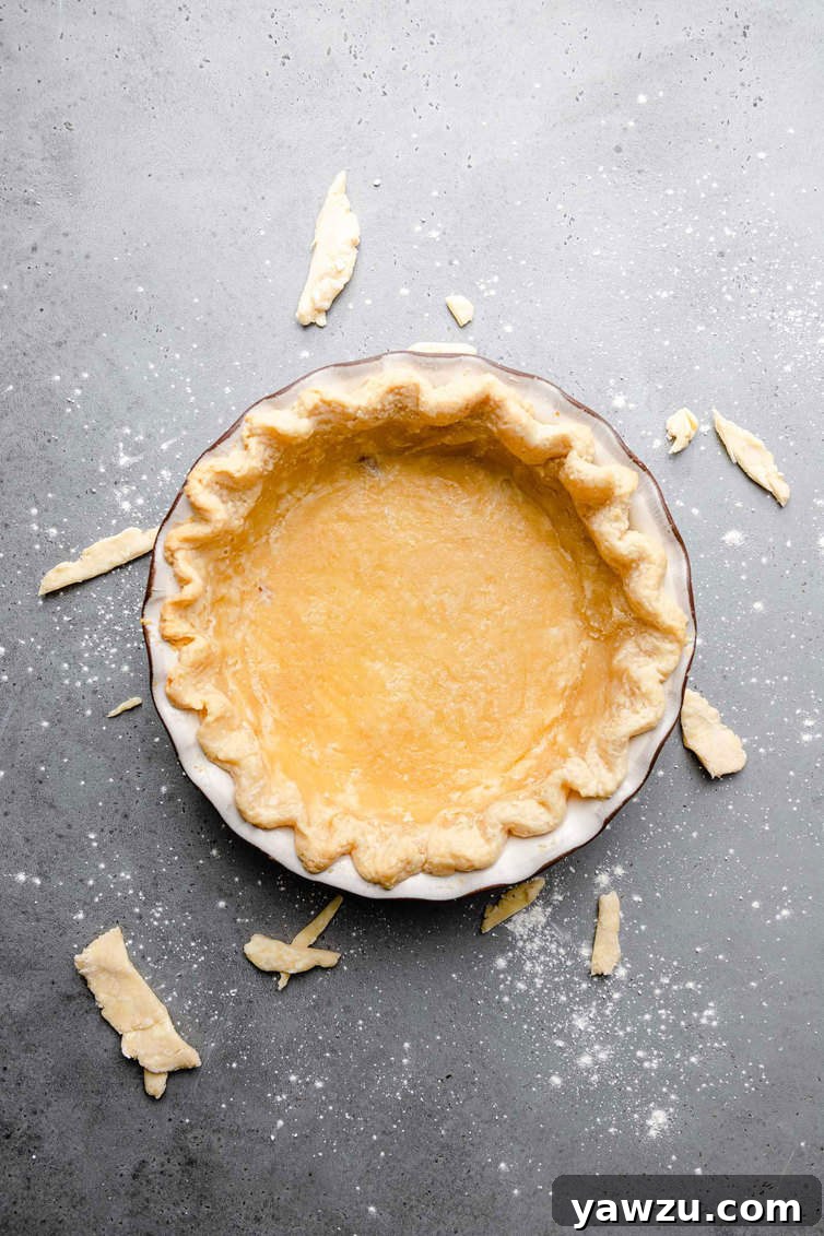 Overhead photo of partially baked pie crust.