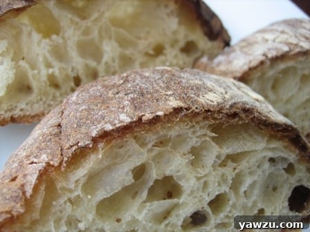 Close up image of slices of rustic bread.