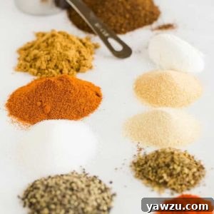 All of the spices lined up and ready to be mixed together for Homemade Taco Seasoning.