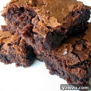 Three chocolate brownies arranged on a white plate, ready to be enjoyed.