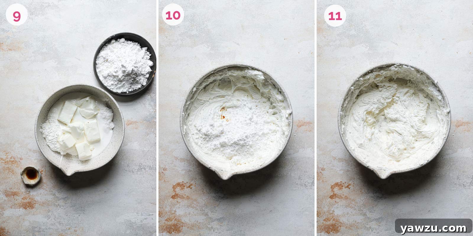 A stainless steel mixing bowl filled with fluffy, white marshmallow filling, ready for use.